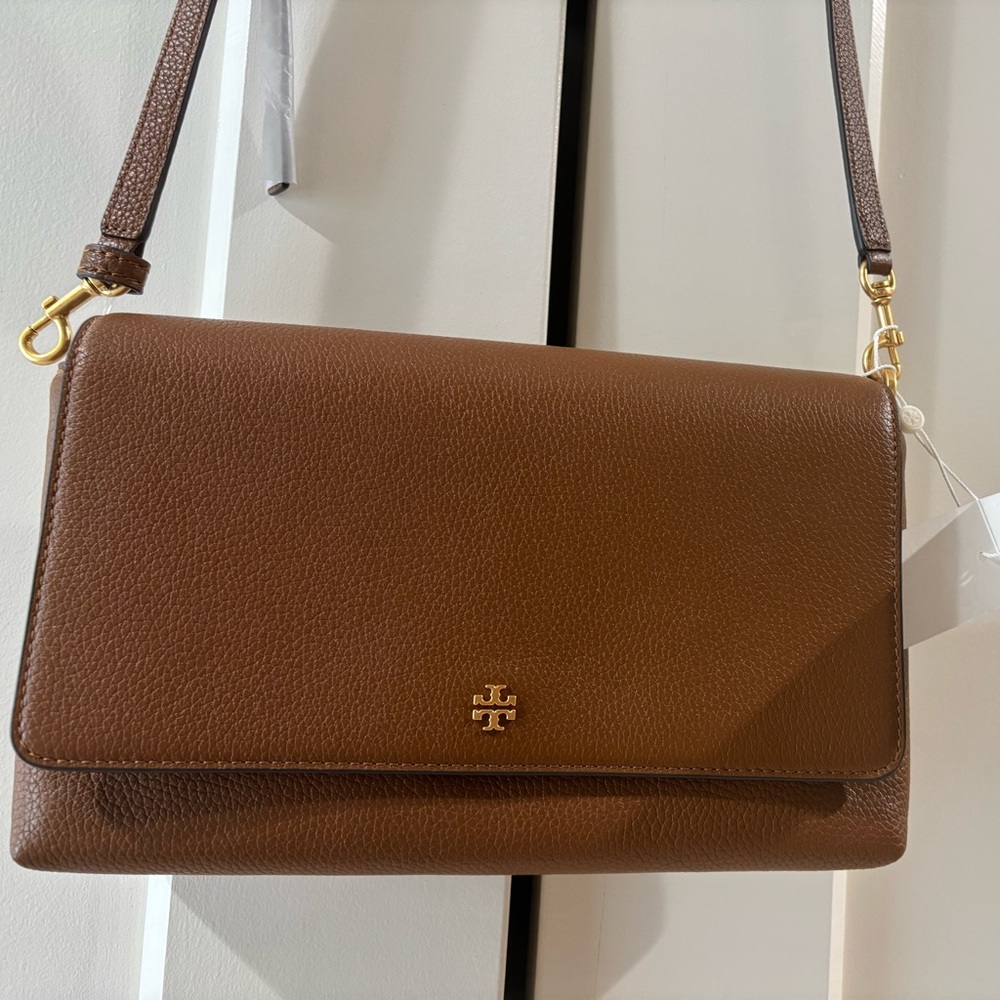 Tory Burch Brown Crossbody Bag with Gold Emblem